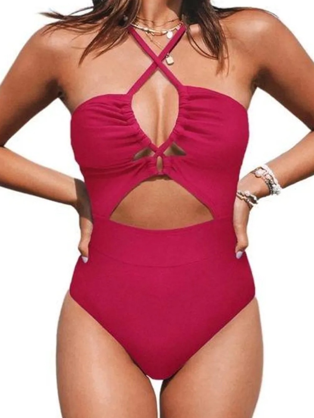 Cupshe Raspberry Crisscross Cutout One-Piece Swimsuit